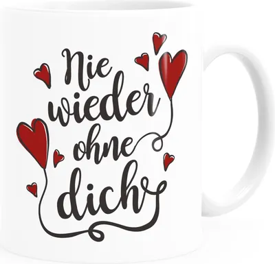 Produktbild von Kaffee-Tasse Nie wieder ohne Dich Herz Geschenk Valentinstag Jahrestag Geburtstag Liebe Moonworks® weiß Keramik-Tasse
