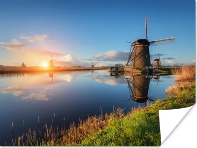 Produktbild von MuchoWow® Poster Windmühle - Wasser - Sonne 80x60 cm - Kunst für zu Hause