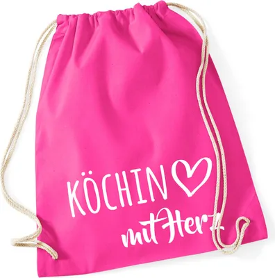 Produktbild von Huuraa Turnbeutel Köchin mit Herz 12 Liter Fuchsia Baumwolle Rucksack Geschenkidee