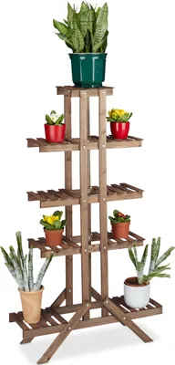 Produktbild von Relaxdays Blumentreppe 5 Ebenen, Aus Holz, Blumenständer für Innen, Mehrstöckig, HBT: 142,5 x 83 x 28,5 cm, dunkelbraun