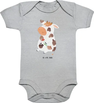 Produktbild von Mr. & Mrs. Panda Organic Babybody Kuh 3. - 6. Monat - Heather Grey - Geschenk, Babystrampler, baumwoll strampler, Milch, Motivtion, Spruch, Kurzarmbody, Baby, Hof, Magie
