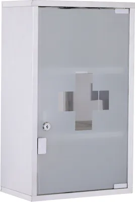 Produktbild von Medizinschrank 30x18x50cm Spiegelschrank Silber Erste Hilfe Schrank Aus Edelstahl Mit Schloss Fuer Sichere Aufbewahrung Vitrine