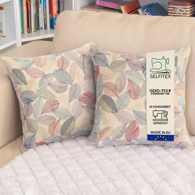 Produktbild von Selfitex 2er Set Bunte Couchkissen 40x40 cm, Sofakissen mit Füllung und Bezug, kuschelweiches Lesekissen, dekoratives Fernsehkissen, Deko- und Kopfkissen, Rückenkissen, Muster: Leaves