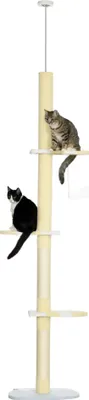 Image de Arbre à chat, 220-260 cm du sol au plafond, quatre niveaux, sisal et peluche, jaune, 47x34x260 cm