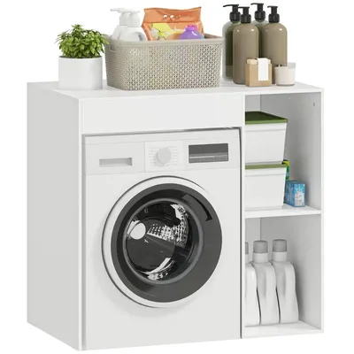 Produktbild von Badezimmer-Regal – Waschtrocknerschrank – Schrank über der Waschmaschine – mit offenen Ablagefächern – 96 x 60 x 90,5 cm – Weiß