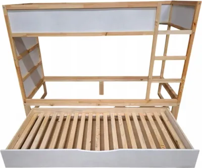 Produktbild von Podest mit Schublade 2in1 für IKEA KURA – Ausziehbett 90x190 und Stauraum, weiße Front, Massivholz