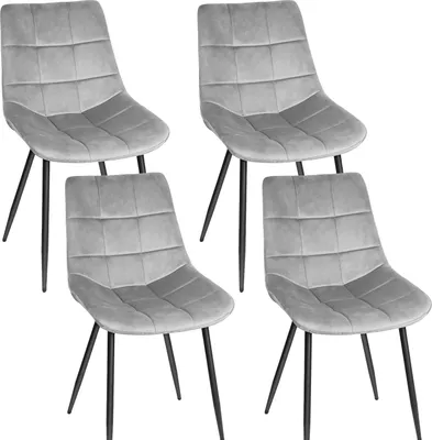 Produktbild von Esszimmerstühle samt Stuhl 4er Set,Wohnzimmerstuhl mit Samtbezug ,Metallbeine,bis 120 kg belastbar, Hellgrau