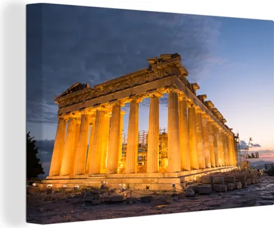 Produktbild von OneMillionCanvasses® - Leinwandbilder - 140x90 cm, Der beleuchtete Parthenon in Griechenland, Wandbilder Kunstdruck Wanddekoration - Foto auf Leinwand - Gemälde auf Holzrahmen