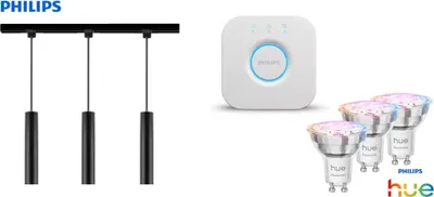 Produktbild von Philips Pendelleuchte 3er Spot Paxie Easy Link + Smart-Home Hue Bridge schwarz 157 cm warmweiß-kaltweiß RGB