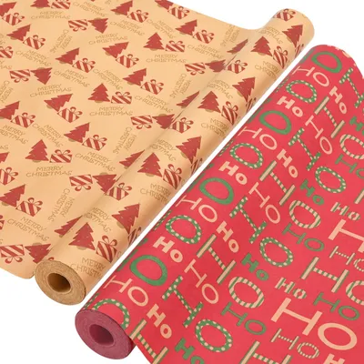 Geschenkpapier Weihnachten, 2 Rollen, Kraftpapier Braun