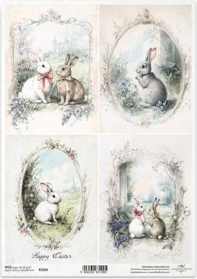 Immagine prodotto di ITD carta di riso decoupage tecnica artigianale tovagliolo di carta R2569 cornice per coniglietti di Pasqua
