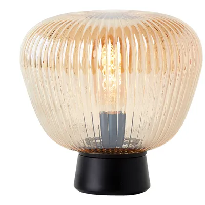Produktbild von Tischlampe, Riffelglas, 25 x 25 cm, E27, Amber-Bernsteinfarben