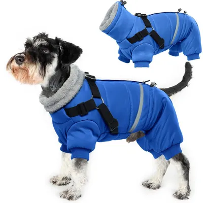 Immagine prodotto di Cappotto invernale per cani, con imbracatura, colore blu, taglia L, impermeabile, caldo e riflettente