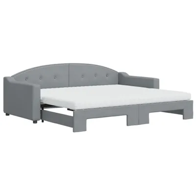 Produktbild von vidaXL Tagesbett Ausziehbar mit Matratze Hellgrau 90x200 cm Stoff