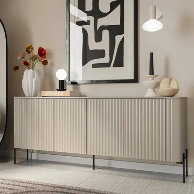 Imagen del producto de Dmora - Aparador Laion, 190x40x80h cm Beige Cashmere, 4 Estantes