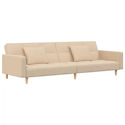 Produktbild von vidaXL Schlafsofa 2-Sitzer mit 2 Kissen Creme Stoff