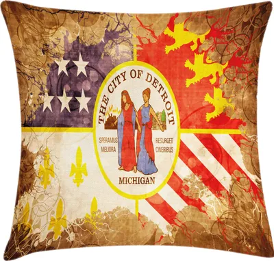 Immagine prodotto di ABAKUHAUS Detroit Federa per cuscino, bandiera antica di Detroit con motivo floreale grunge vintage in stile americano antico, 40 x 40 cm, multicolore
