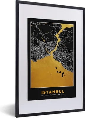 Produktbild von MuchoWow® Gerahmtes Poster Istanbul - Karte - Gold - Stadtplan - Karte 40x60 cm - Poster mit Schwarzem Bilderrahmen Wandposter Rahmen Foto Bilder - Poster in Rahmen