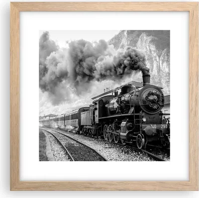 Produktbild von Gerahmtes Poster - Rahmen in heller Eiche - Zug Schwarzweiß Rauch - 30x30 cm - Wand Bild - Wanddeko - Wandbilder - Wandposter - Bilderrahmen - Bilder - Kunstdruck - Wandbild - P2NAC30x30-4315