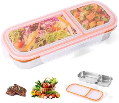 Produktbild von Edelstahl-Snackbox 2-fach 700ml Lunchbox 26x8x4cm für Süßigkeiten
