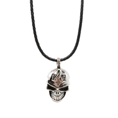 Produktbild von Lederkette Edelstahl 316 SKELETON HEAD 50 cm Silber Lederkette