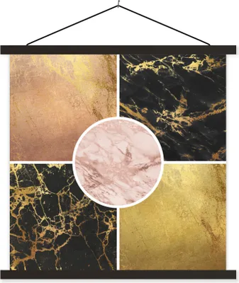 Produktbild von MuchoWow® Textilposter Marmor - Gold - Luxus 120x120 cm mit schwarzem Rahmen - Aufhängungsset
