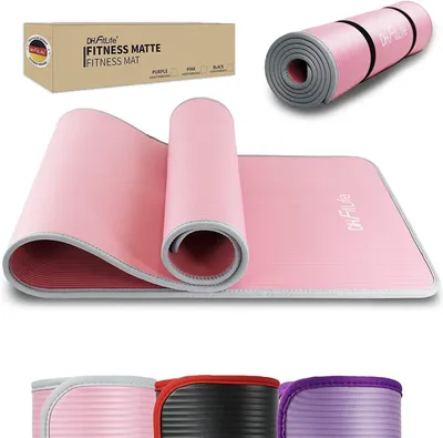 Image de DH FitLife Tapis fitness NBR 10 mm, 183x61 cm, antidérapant, amorti confortable, tapis gym et yoga, avec sangle de transport, rose