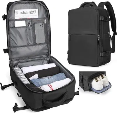 Productafbeelding van Handbagage Rugzak voor Vliegtuig 40x20x25 en 45x36x20 - Dames Laptop Backpack met Schoencompartiment