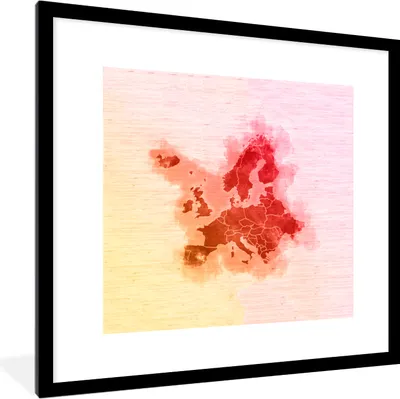 Produktbild von MuchoWow® MuchoWow® Gerahmtes Poster Europa - Aquarell - Rot 40x40 cm - Poster mit zchwarzem Bilderrahmen - Poster - Plakat im Rahmen