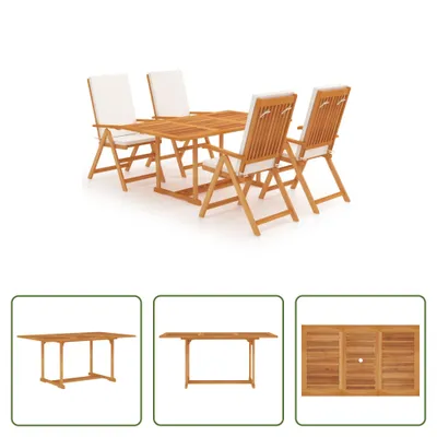 Produktbild von The Living Store 5-tlg. Garten-Essgruppe mit Kissen Massivholz Teak