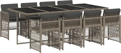 Produktbild von 9-tlg. Garten-Essgruppe mit Kissen Grau Poly Rattan