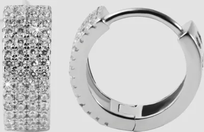 Produktbild von 925/- Echt Silber Klappcreolen "Kaja", Zirkoniabesatz, herzförmigen Cut Out´s, 925/rhodiniert