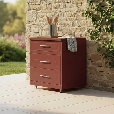 Immagine prodotto di Mobile da cucina da esterno con 3 cassetti color mattone - Oviala Memphis