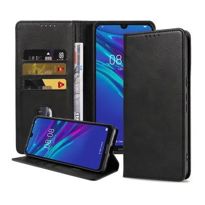Produktbild von Smartphonica Handytasche passend für Huawei Y6 (2019) Kunstledertasche mit Magnetverschluss und Kartenhaltern Buchhülle mit Klappe - Schwarz