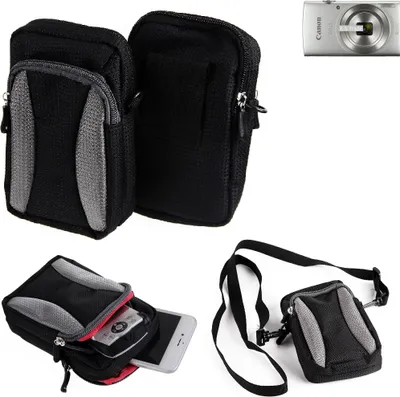 Produktbild von K-S-Trade Fototasche kompatibel mit Canon IXUS 185 Gürtel-Tasche Holster Umhänge Tasche Kameratasche, schwarz-grau Brust-Beutel Brust-Tasche