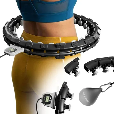 Produktbild von TREX SPORT Smart Hula Hoop Reifen mit Zähler TX-020CHH | Fitnessreifen mit LCD Display, 400g Gewicht, 24 Segmente, 360° Massage mit Noppen | Schwarz
