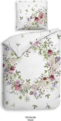 Produktbild von Heckett and Lane Ghirlanda Bettwäsche 155 White Bettwäsche 1 x Bettbezug 155x220 + 1 x Kopfkissenbezug 80x80 White Geblumt weiß