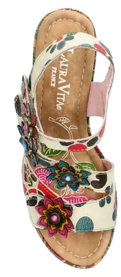Produktbild von Laura Vita Damen Sandalette Kork Plateau Blüten Blockabsatz NELLAO 33, Größe:41 EU, Farbe:Beige