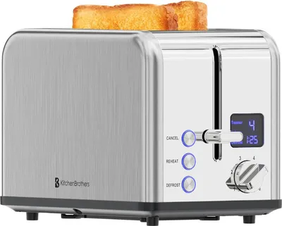 Produktbild von KitchenBrothers Toaster - Toaster - 6 Bräunungsstufen - 2 Extra Breite Schlitze - 815W - Edelstahl/Silber