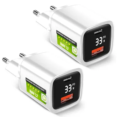 Produktbild von USB Ladegerät Dual Port, Typ-C + A, 33 Watt m. Schnelladefunktion, weiß, Eaxus, 2er Set