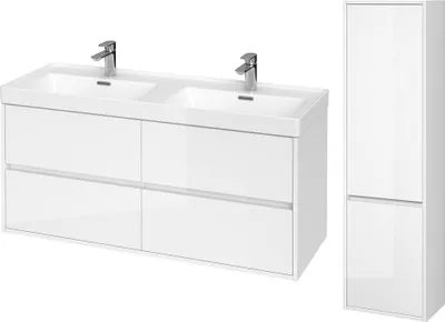 Produktbild von BADLAND Badmöbel Set CREA 120 Waschbecken-Unterschrank mit Hochschrank 140x40x25, 2-Türen, Weiß