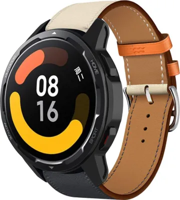 Produktbild von Strap-it Xiaomi Watch S1 Lederarmband (Weiß/Dunkelblau)
