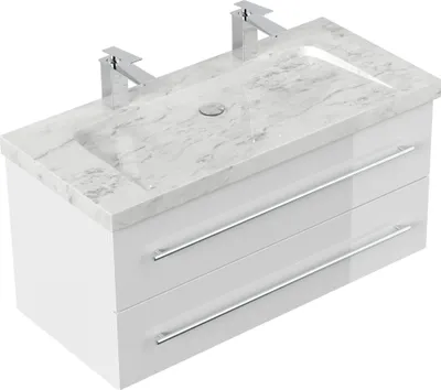Produktbild von Badmöbel Waschplatz Marmor Carrara White YAMO100 2 Hahn weiß Hochglanz