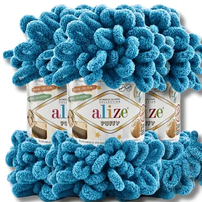 Productafbeelding van Alize 3x 100g Puffy garen, effen kleur, geschikt voor haken en breien (Petrolblauw - 294)