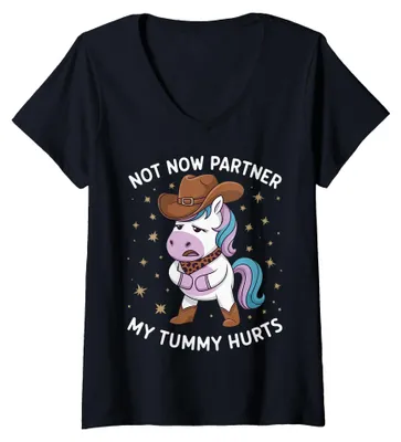 Produktbild von Damen Not Now Partner My Tummy Hurts T-Shirt mit V-Ausschnitt