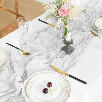 Produktbild von Gaze-Tischläufer - Boho-Stil aus Käsetuch - Tischdekoration für Events - Beige 300 x 90 cm