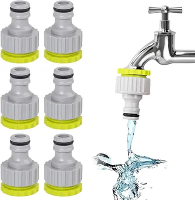 Imagen del producto de Adaptador de conexión para manguera de jardín, de 6 piezas, con roscas de 1/2 y 3/4 de pulgada, con conexión 2 en 1 para grifos, ideal para uso en jardines y exteriores