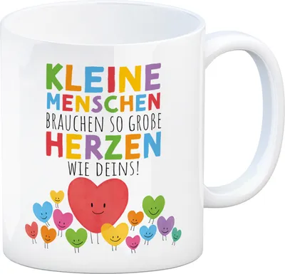 Produktbild von Herzen Kaffeebecher mit Spruch Große Herzen für kleine Menschen
