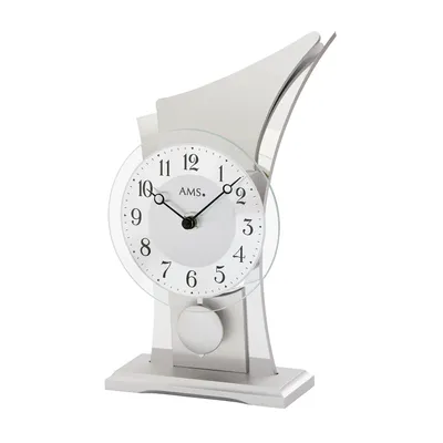Produktbild von AMS 1138 Tischuhr Quarz mit Pendel golden modern geschwungen mit Glas