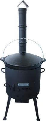 Produktbild von SET Kukmara Utschak mit Schornstein + Kazan Wok mit Bügel Gusseisen 12 L Kasan Schwenktopf